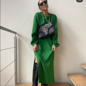 ❗️Last❗️Zara Green Mi Ruched & Slit Midi Dress
